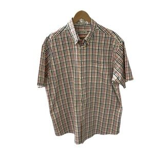 Orvis Men’s Shirt  Large 100% cotton Button Down   Plaid Short sleeve pocket